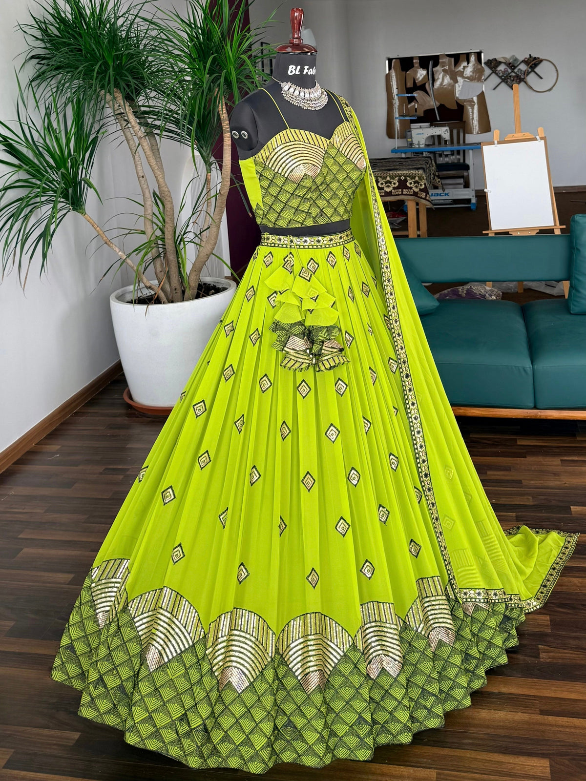 Parrot color Sequence Embroidery work Designer Lehenga Choli BL1726