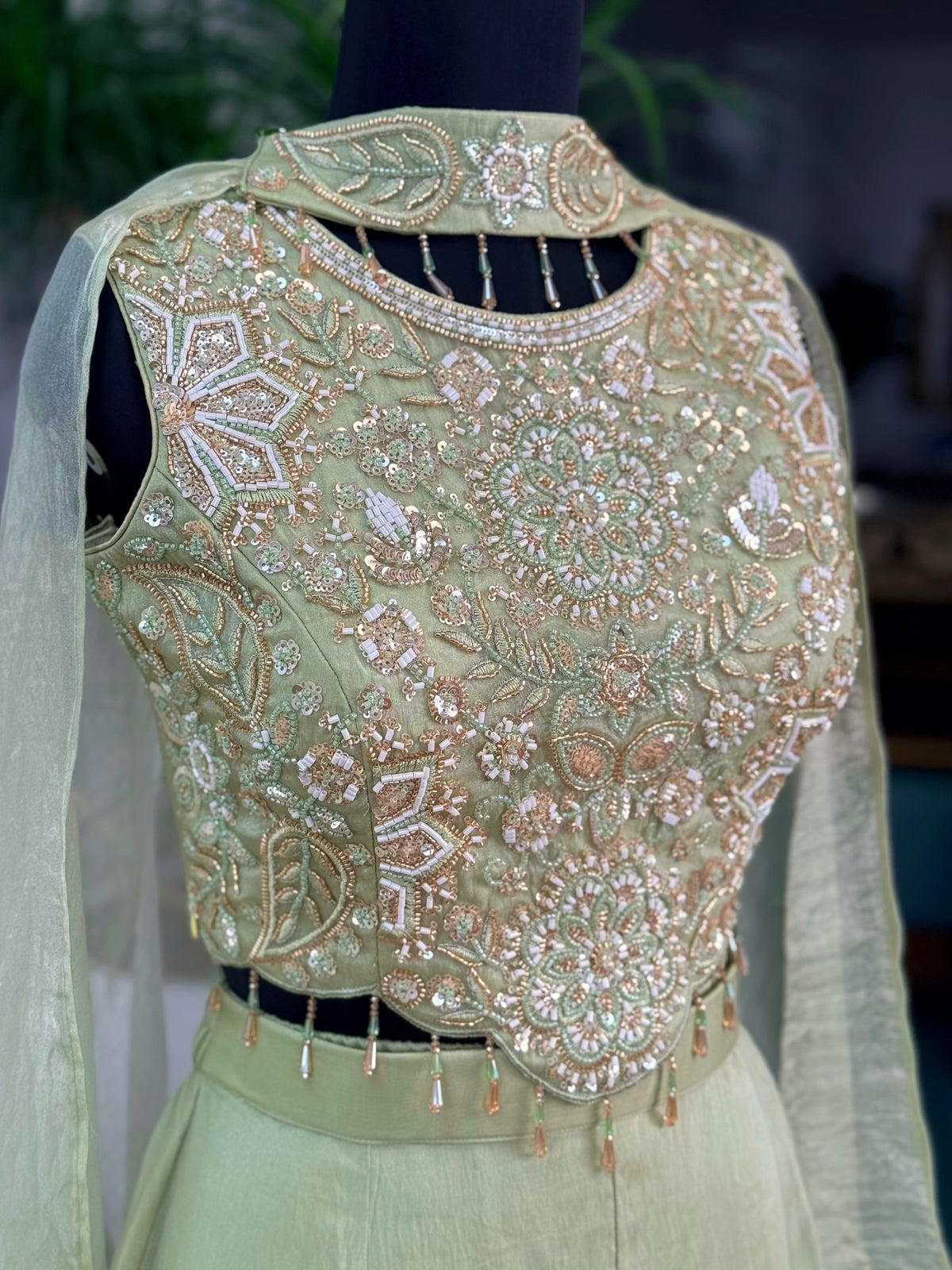 Green color Bids Embroidery work Sharara set BLS108