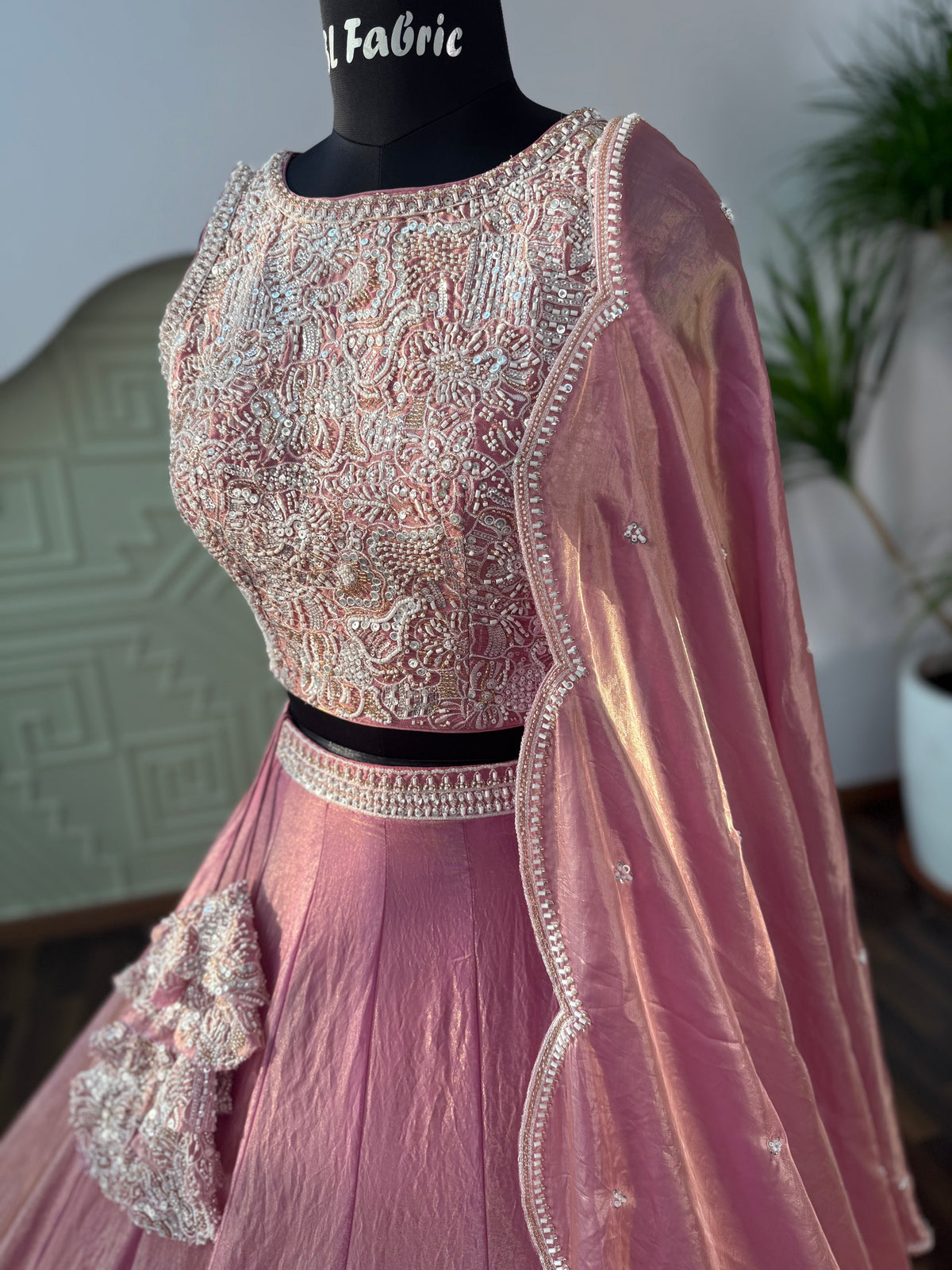 Dusty Rose Pink color Bids Embroidery work Lehenga Choli BL1668