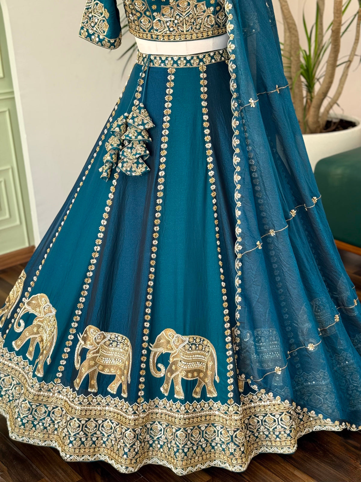 Mid Green color Bids Embroidery work Designer Lehenga Choli BL1639