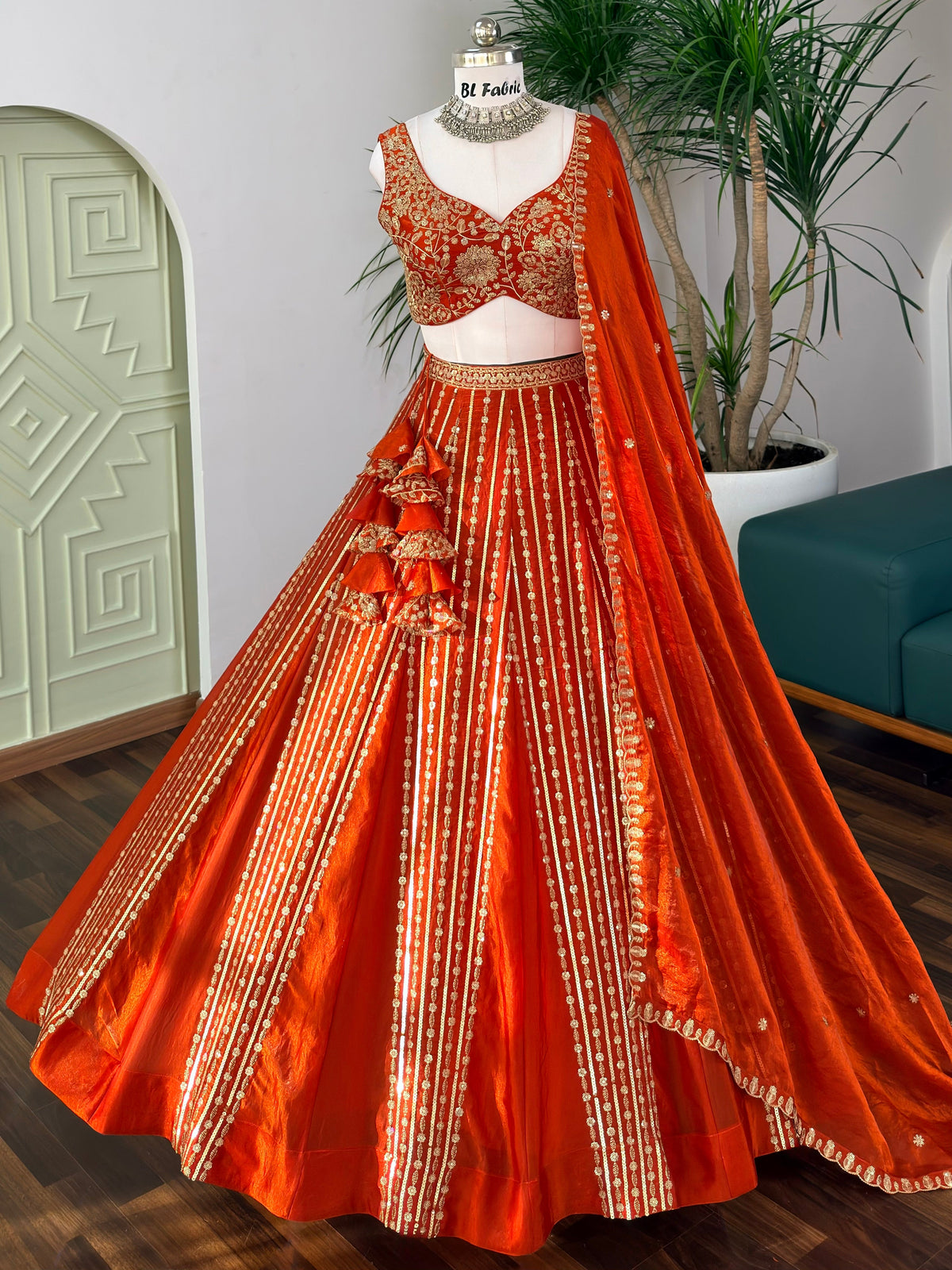 Orange color Designer Sequence Embroidery work Lehenga choli BL1694