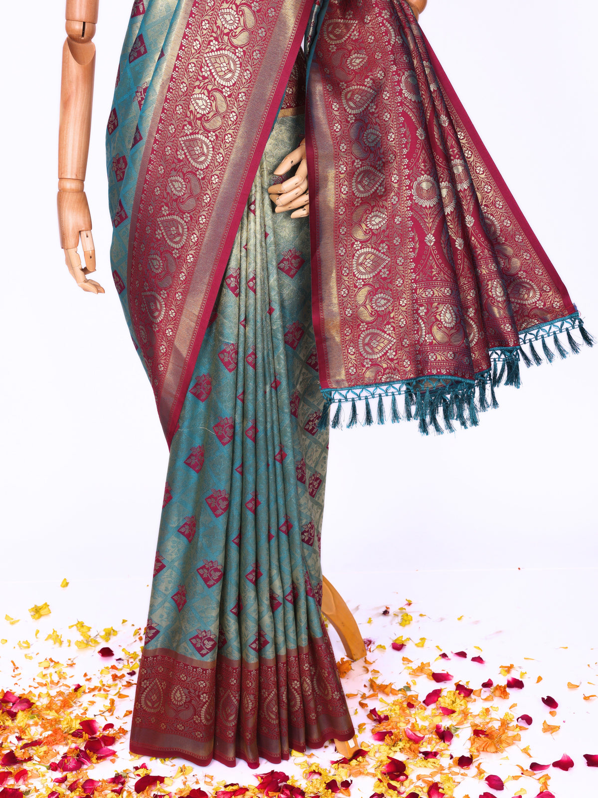 Sky blue color Kanjivaram work Designer Saree BLS1012_Sky blue