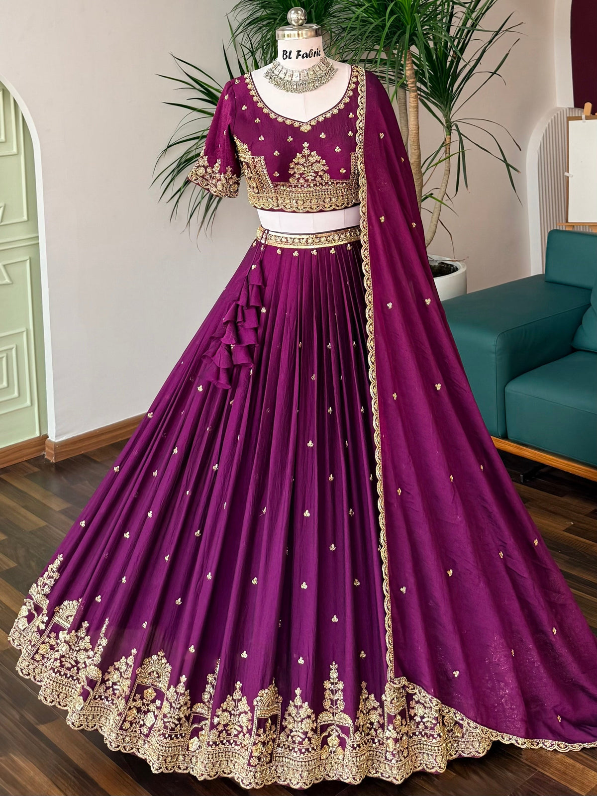Wine Purple color Bids Embroidery work Designer Lehenga Choli BL1708