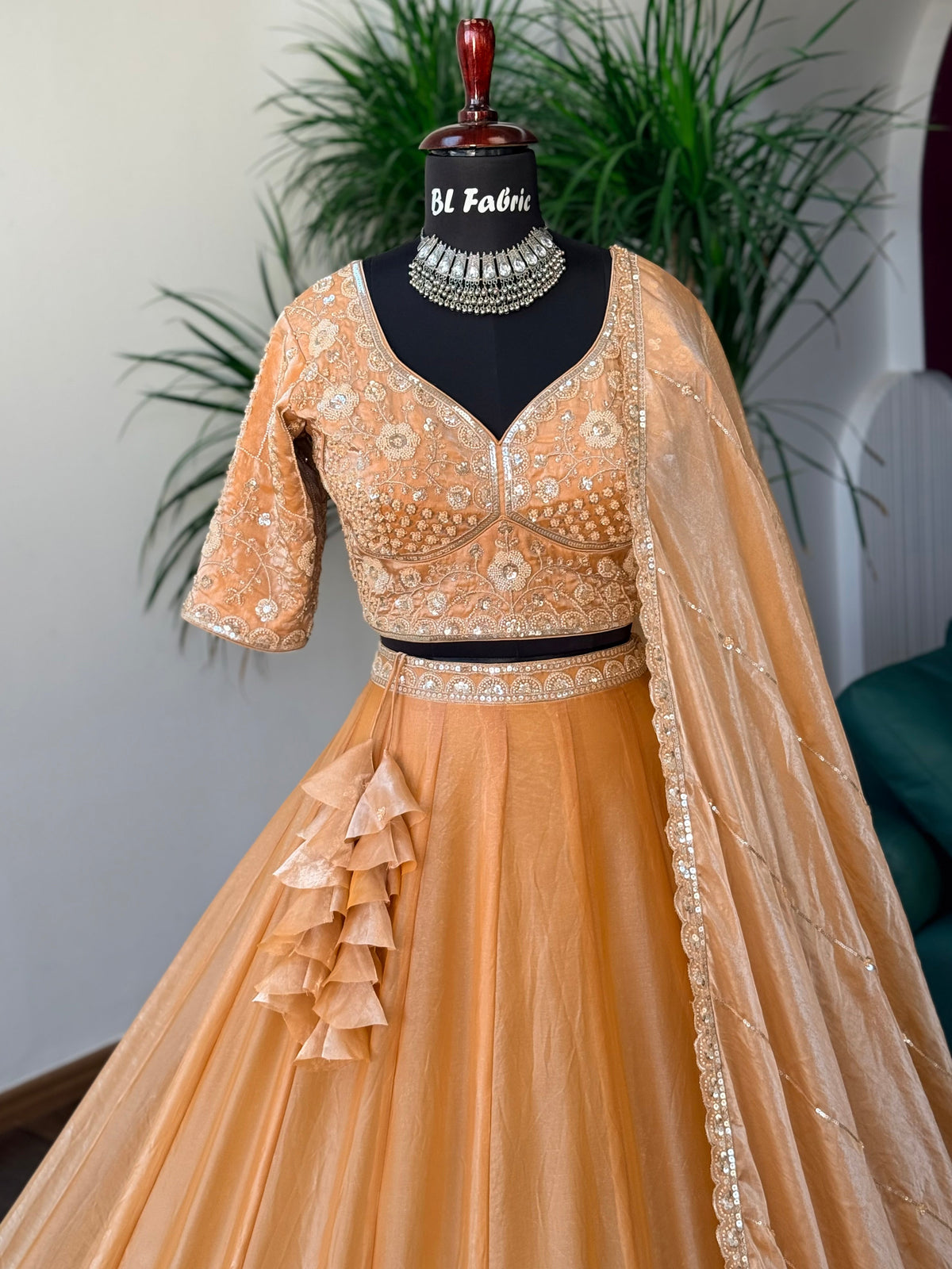 Soft Peach color Bids Embroidery work Lehenga Choli BL1739
