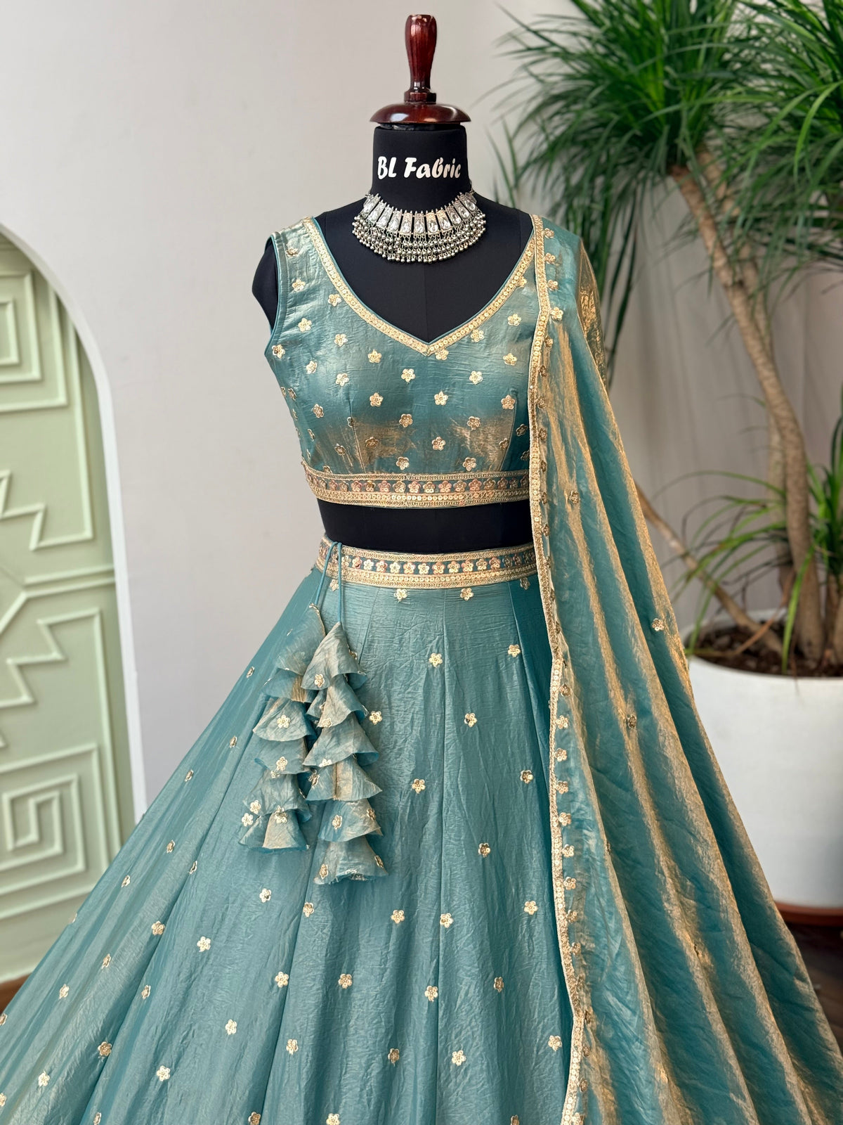 Dusty sky Blue color Zari Thread work Designer Wedding Lehenga Choli BL1736