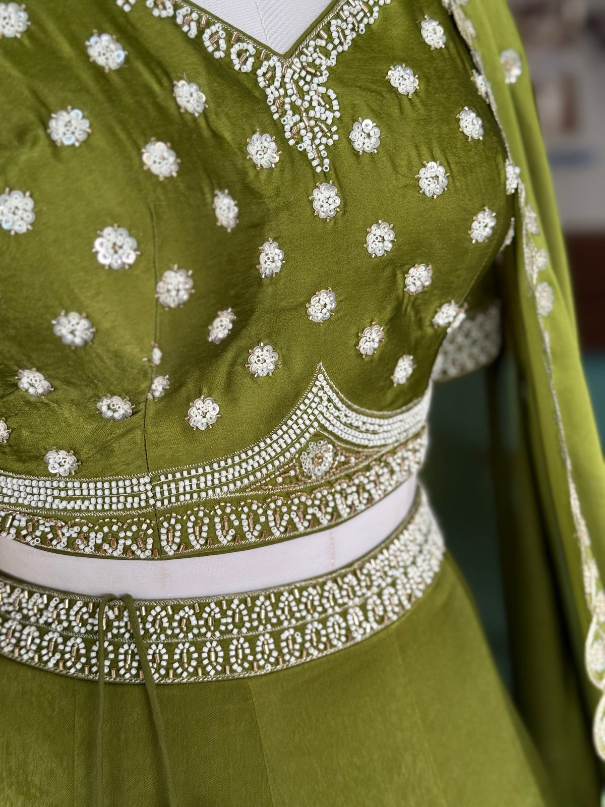 Mehendi color Designer Bids Embroidery work Lehenga choli BL1652