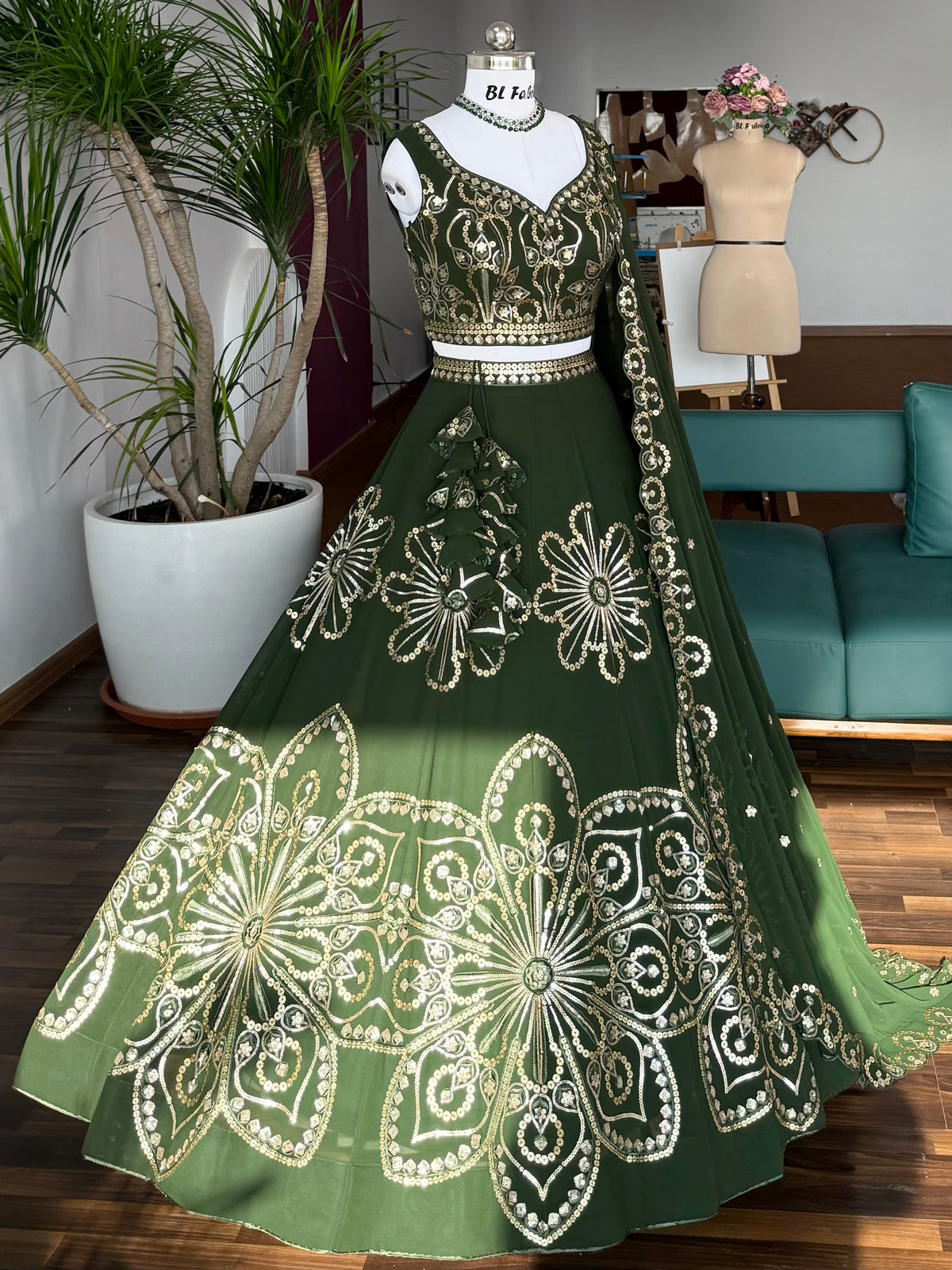 Green color Sequence Embroidery work Designer Lehenga Choli BL1657