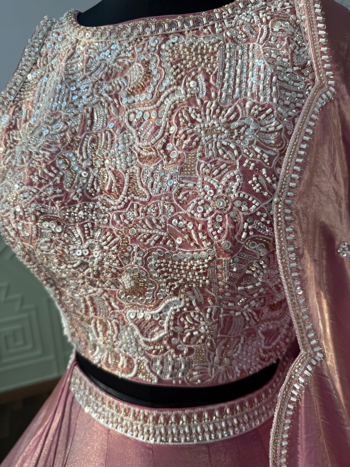 Dusty Rose Pink color Bids Embroidery work Lehenga Choli BL1668