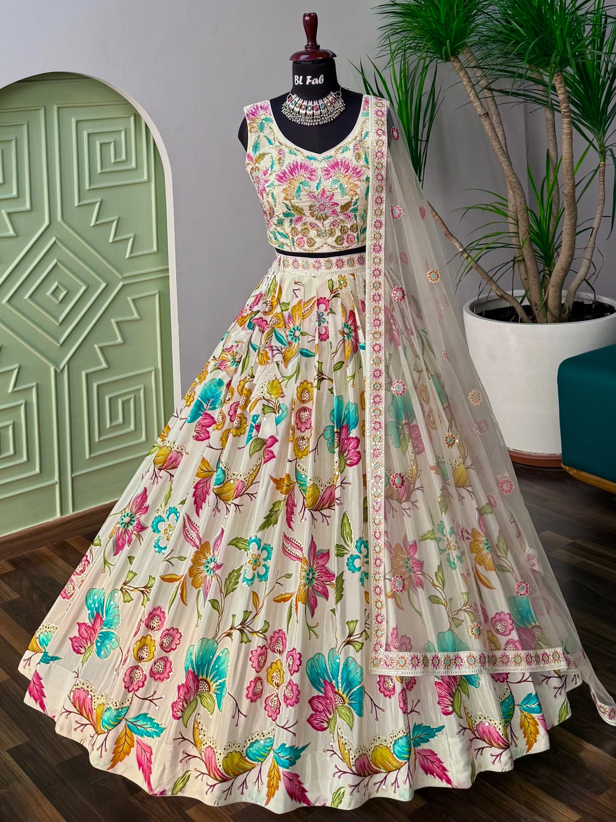 White color Embroidery & Sequence work Designer Lehenga Choli for Wedding Function BL1634