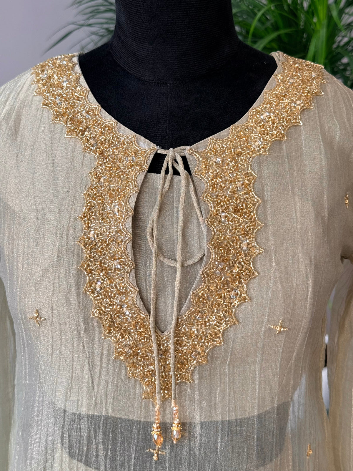 Dusty Champagne Gray Handwork Necklace Sharara set BLS132