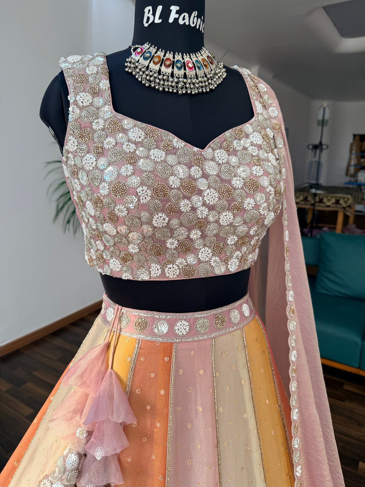 Multi color Designer Bids Embroidery work Lehenga choli BL1749