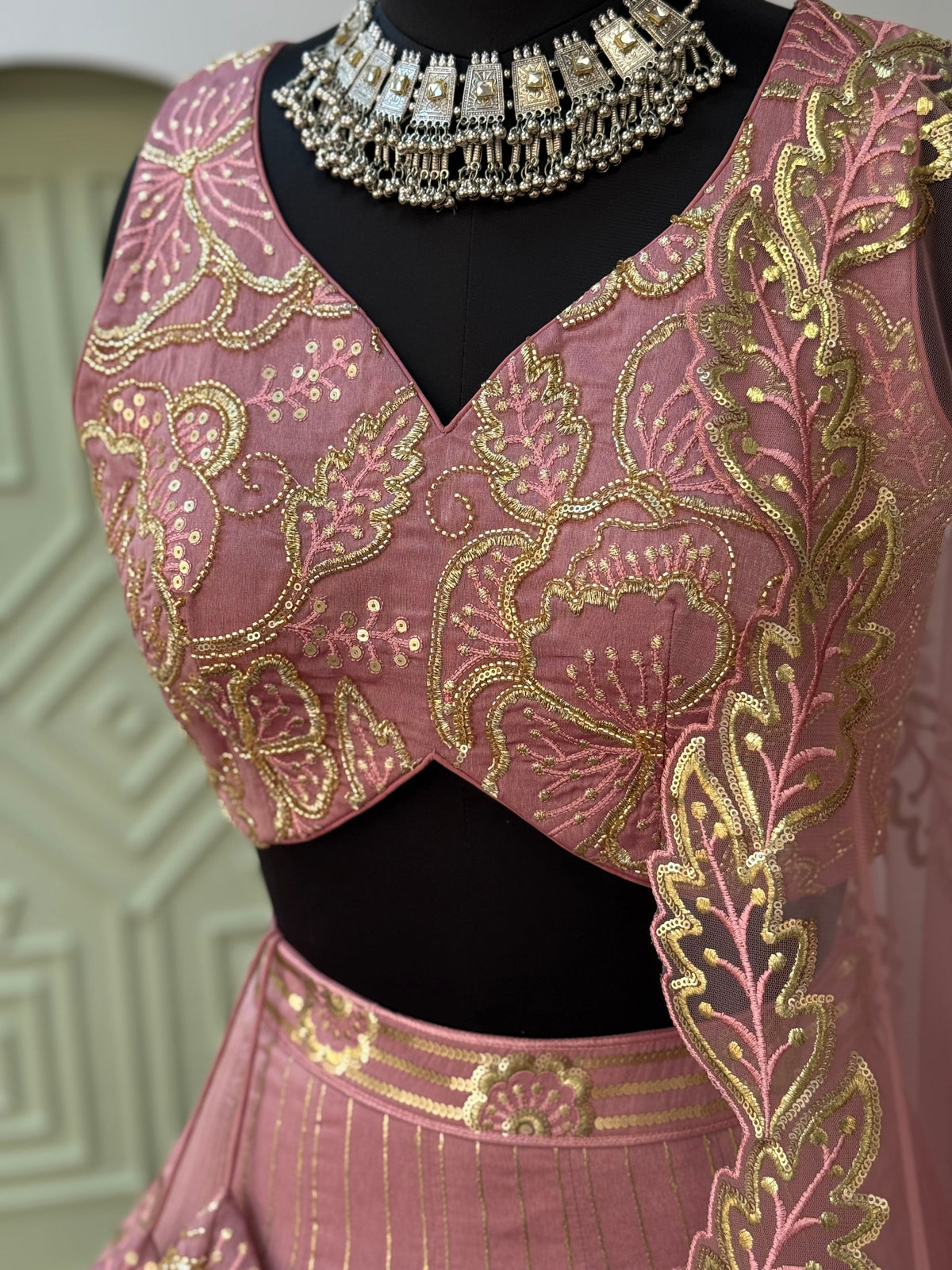 Peach color Designer Sequence Embroidery work Lehenga choli BL1642
