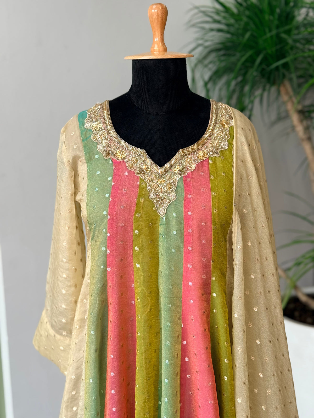 Multi Ivory Gold Handwork Necklace Sharara set BLS123