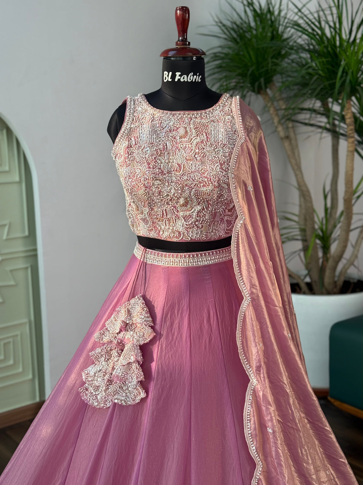 Dusty Rose Pink color Bids Embroidery work Lehenga Choli BL1668