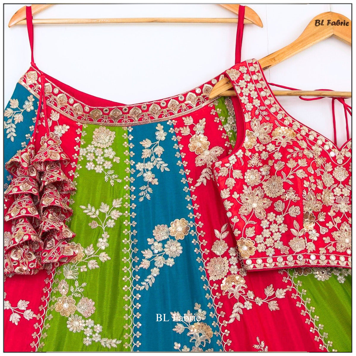 Multi color Sequence Thread Embroidery work Designer Lehenga Choli for Any Function BL1531
