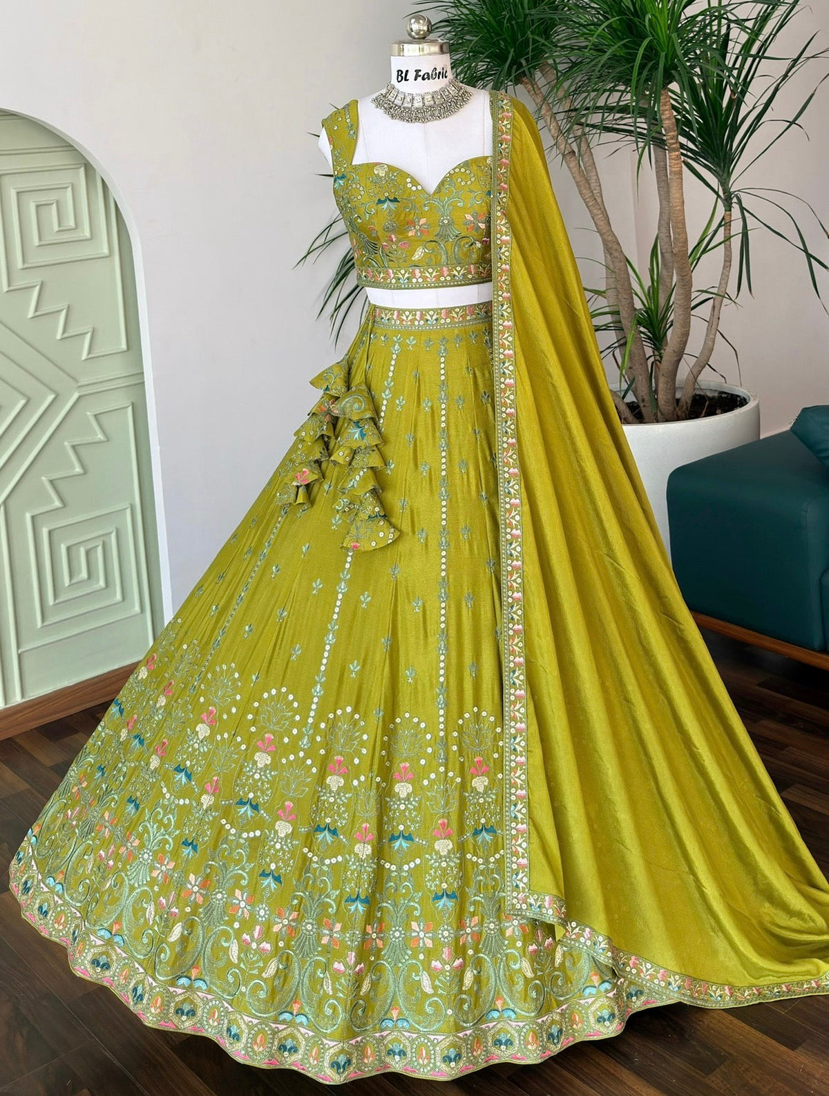 Mehendi Green color Sequence Embroidery work Designer Lehenga Choli BL1691