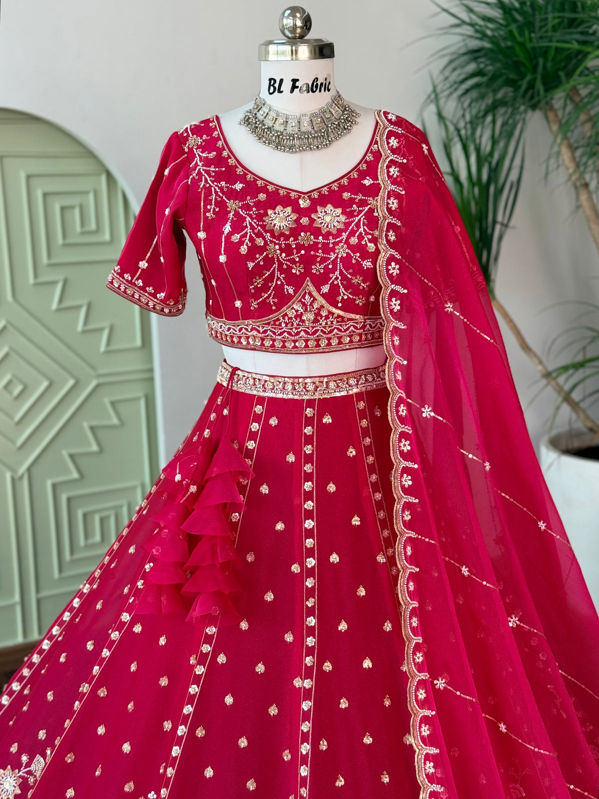 Rani Pink color Bids Embroidery work Designer Lehenga Choli BL1717
