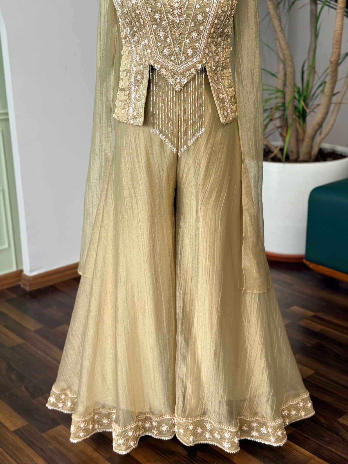 Green color Bids Embroidery work Sharara set BLS119
