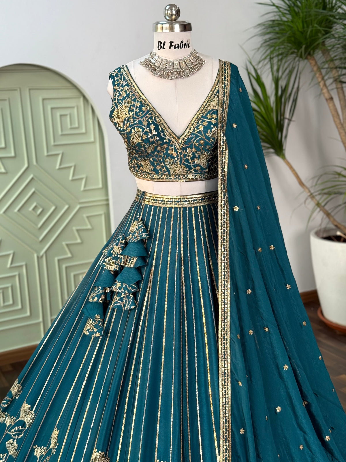 Teal Green color Sequence Embroidery work Designer Lehenga Choli BL1659