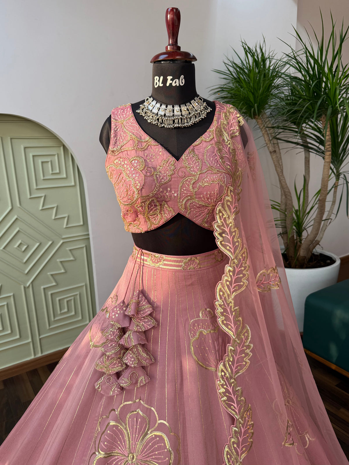 Peach color Designer Sequence Embroidery work Lehenga choli BL1642