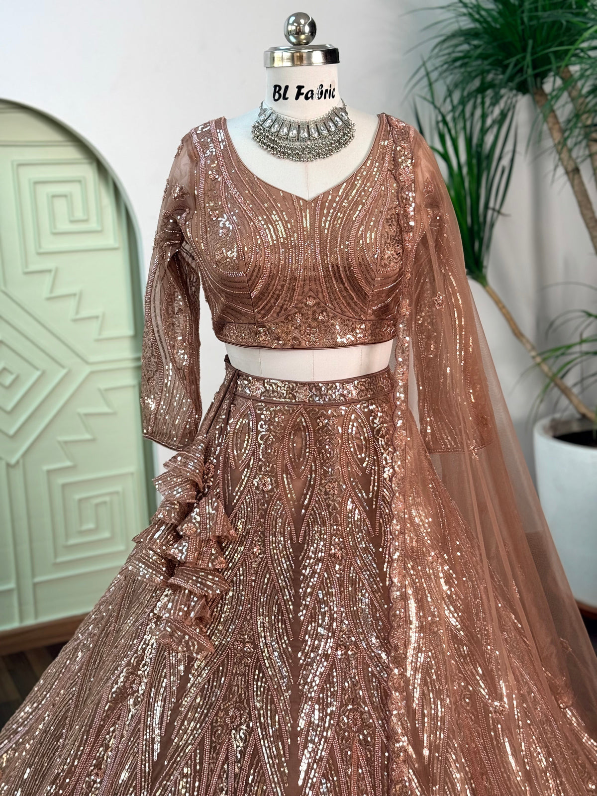 Rose Gold color Hand Embroidery work Designer Lehenga Choli for Wedding Function BL1701