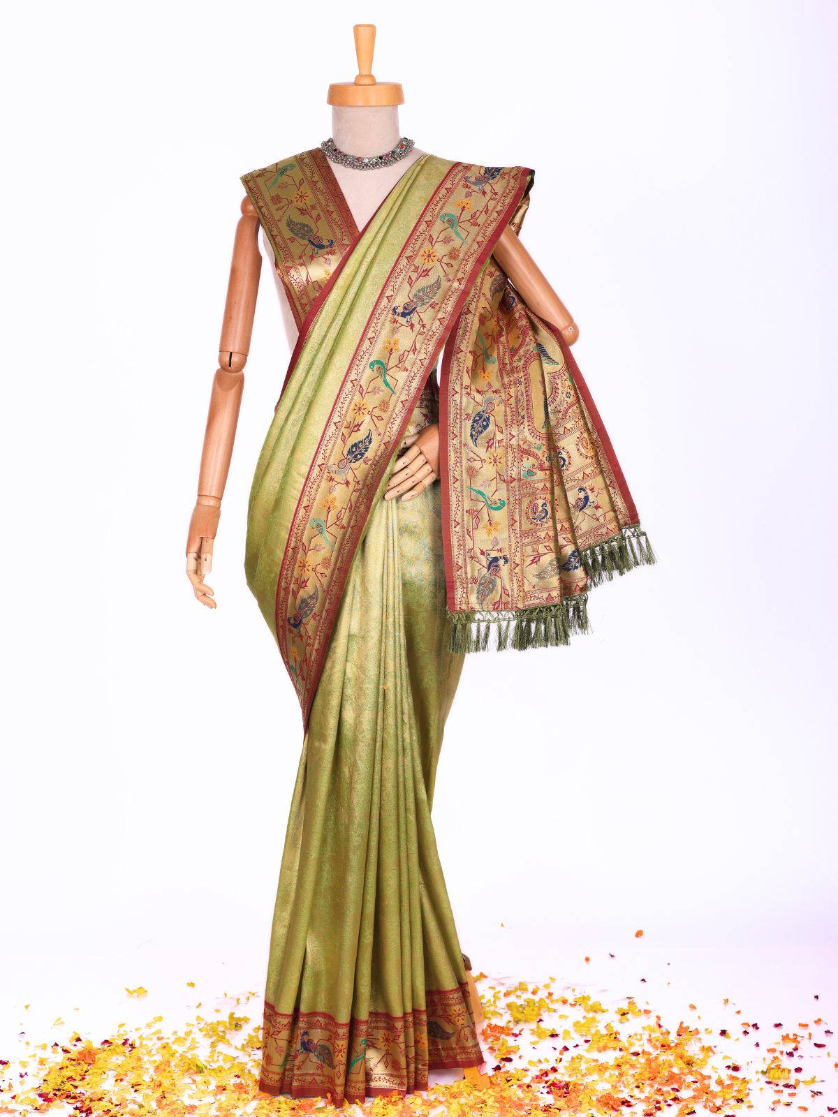 Parrot color Kanjivaram work Designer Saree BLS1006_Parrot