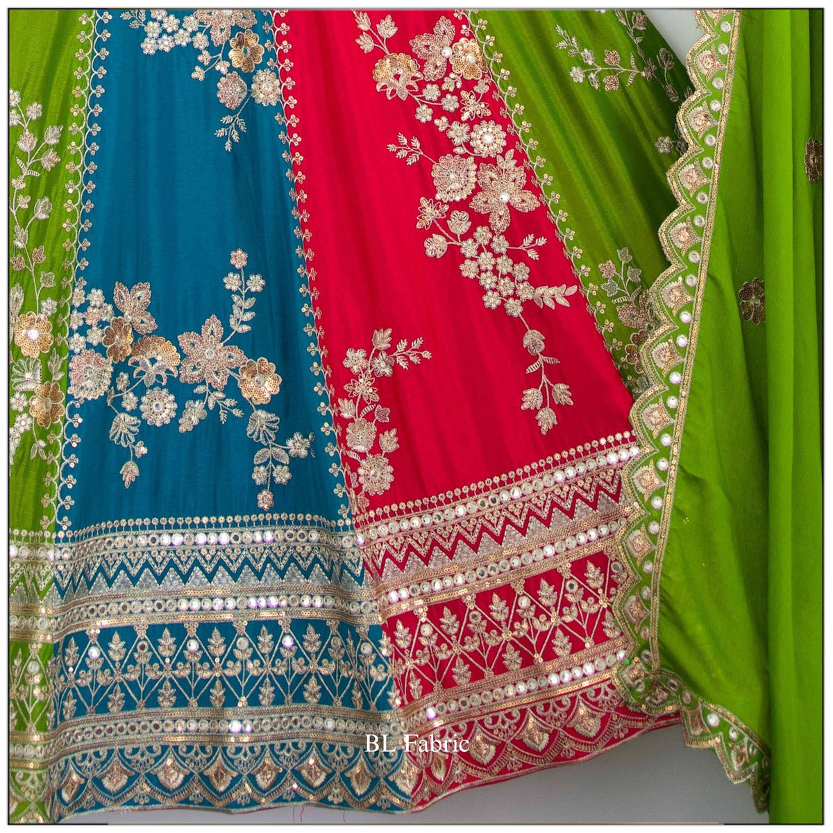 Multi color Sequence Thread Embroidery work Designer Lehenga Choli for Any Function BL1531