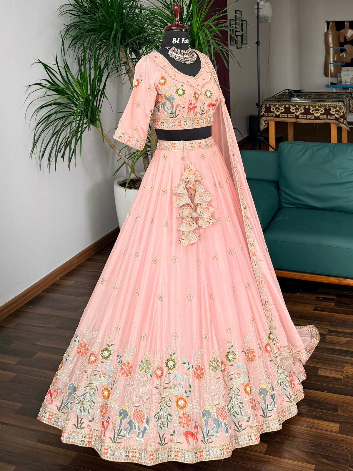 Peach Pink color Designer Bids Embroidery work Lehenga choli BL1747