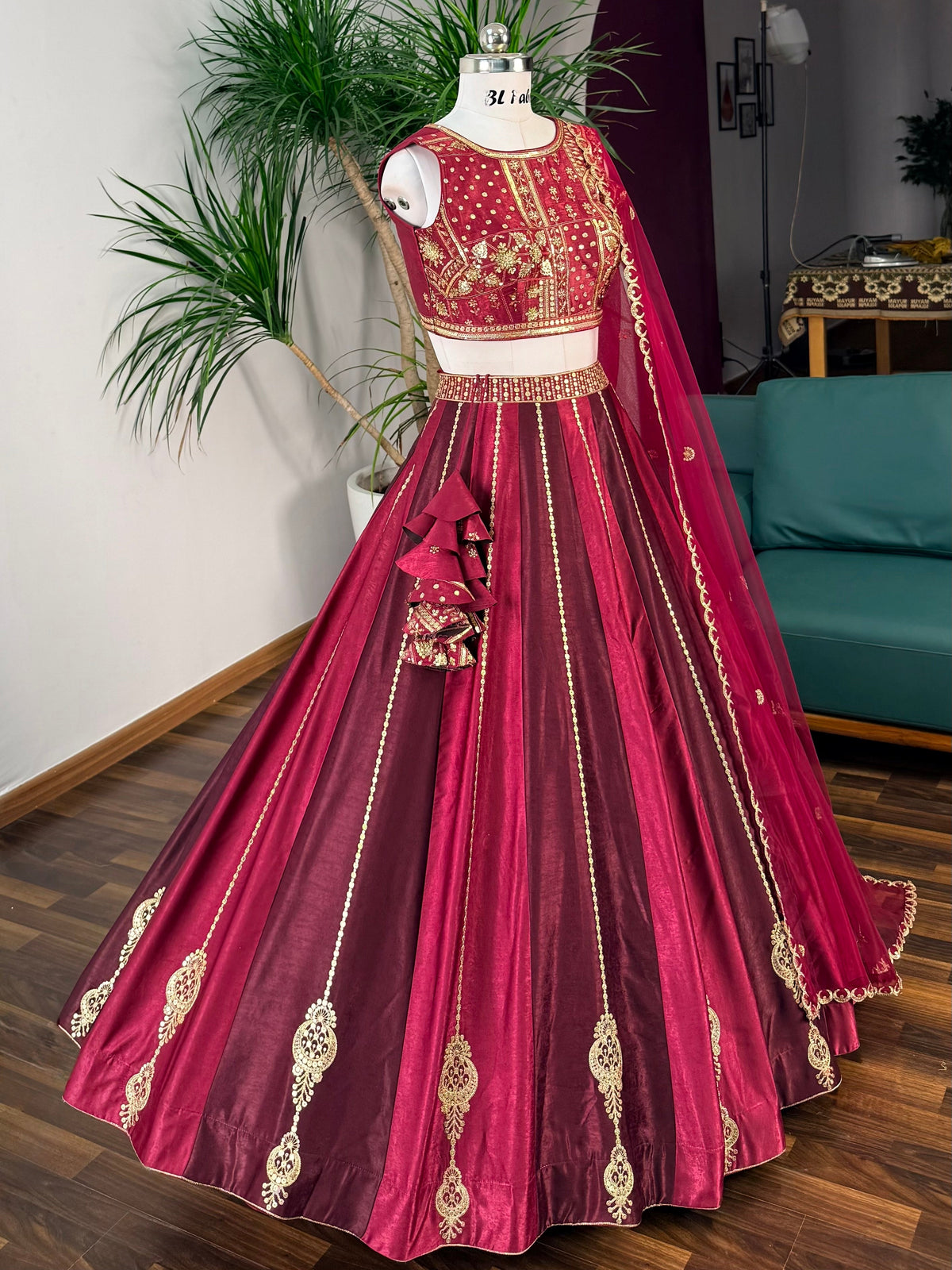 Wine Maroon color Designer Sequence Embroidery work Lehenga choli BL1731