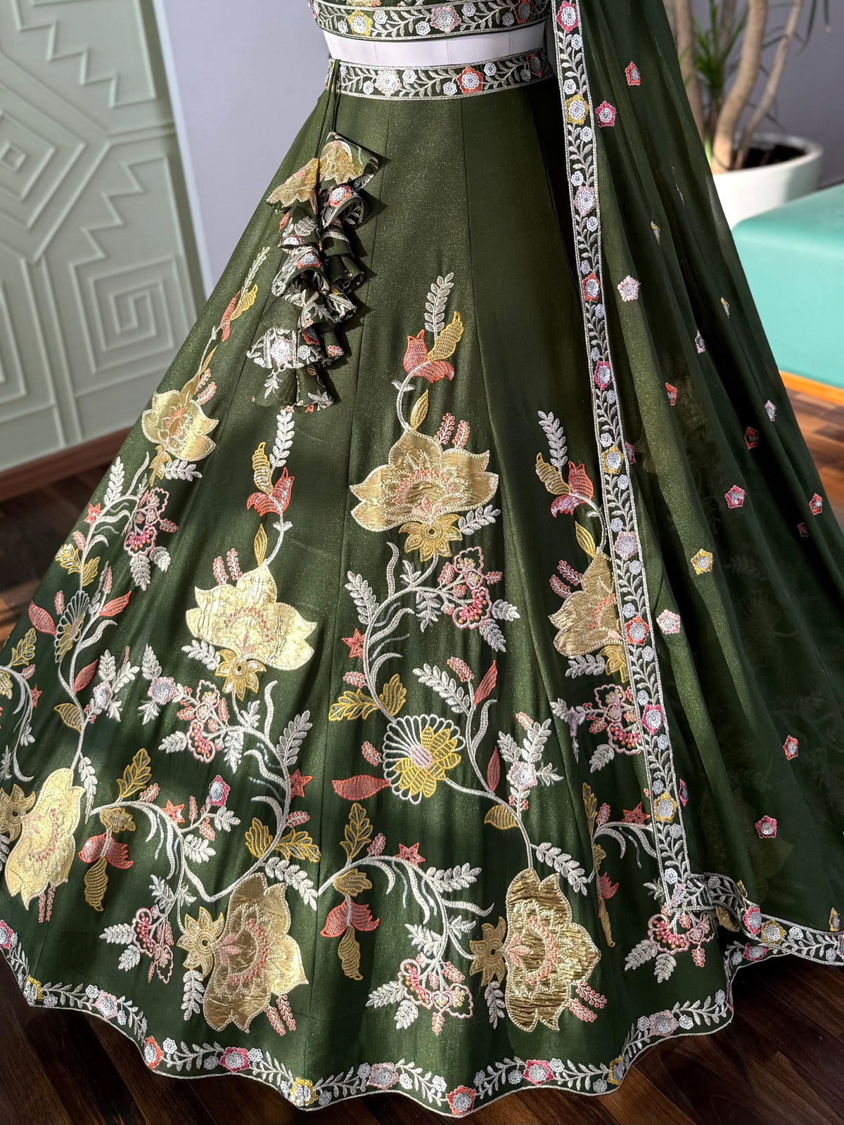 Green color Sequence Embroidery work Designer Lehenga Choli BL1660