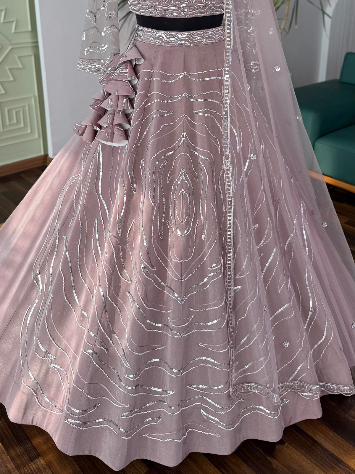 Pastel Peach color Designer Bids Embroidery work Lehenga choli BL1670