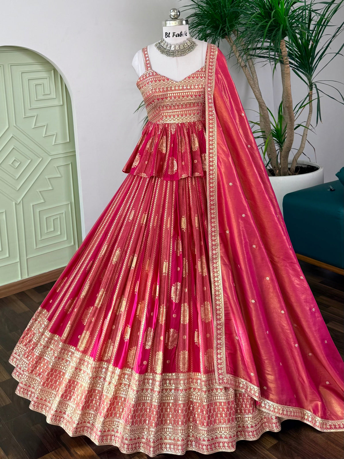 Rani Pink color Jacquard With Embroidery Designer Lehenga choli BL1700