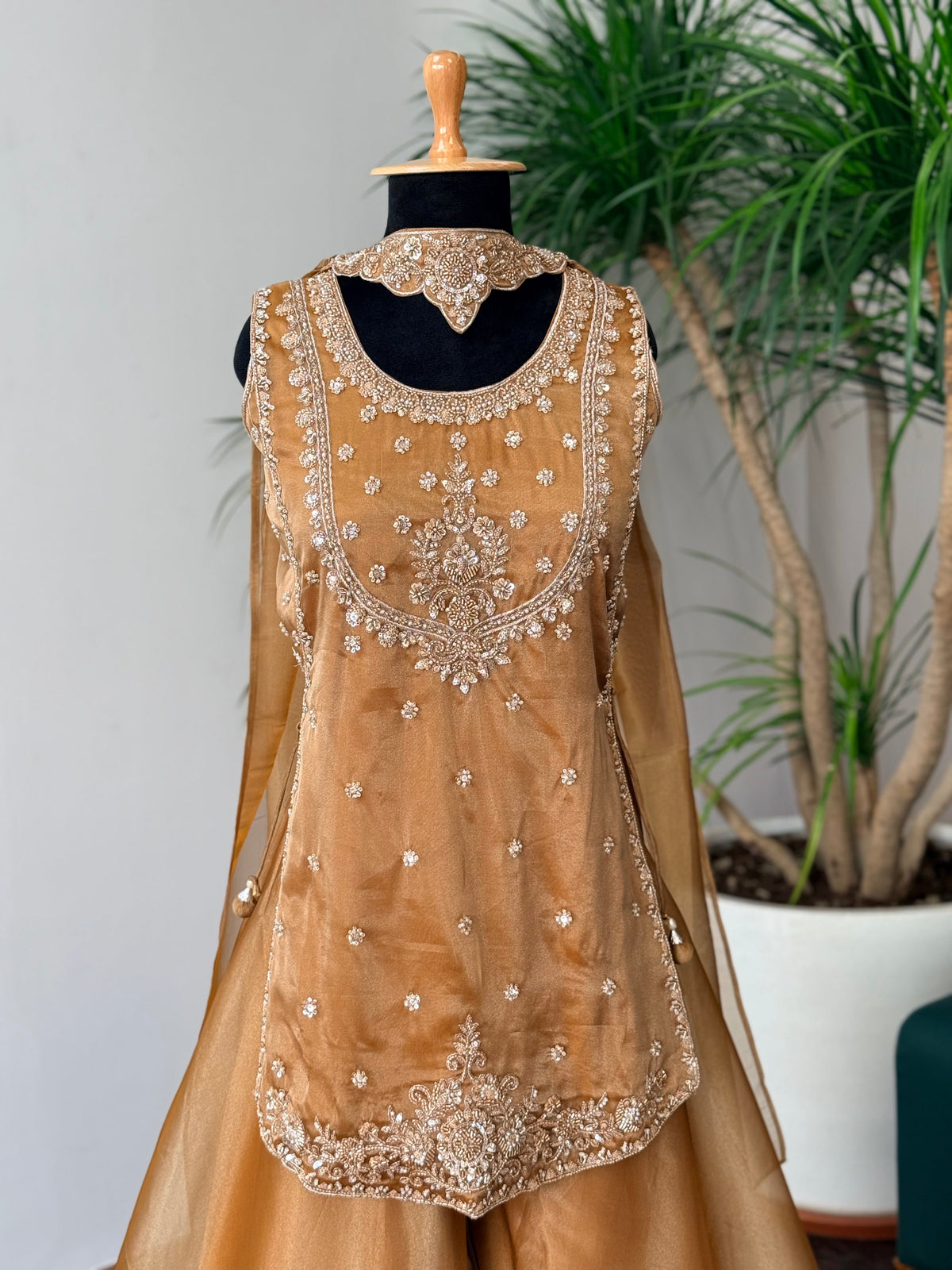 Golden color Bids Embroidery work Sharara set BLS125