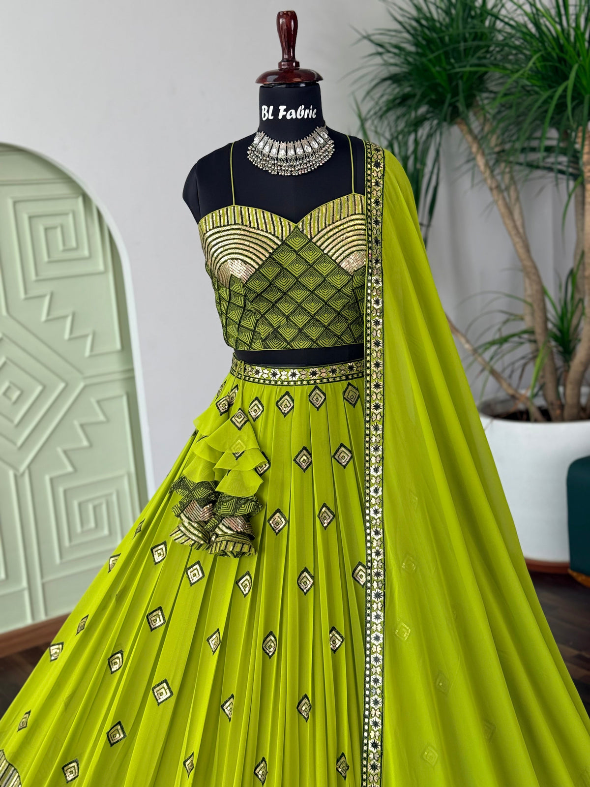 Parrot color Sequence Embroidery work Designer Lehenga Choli BL1726
