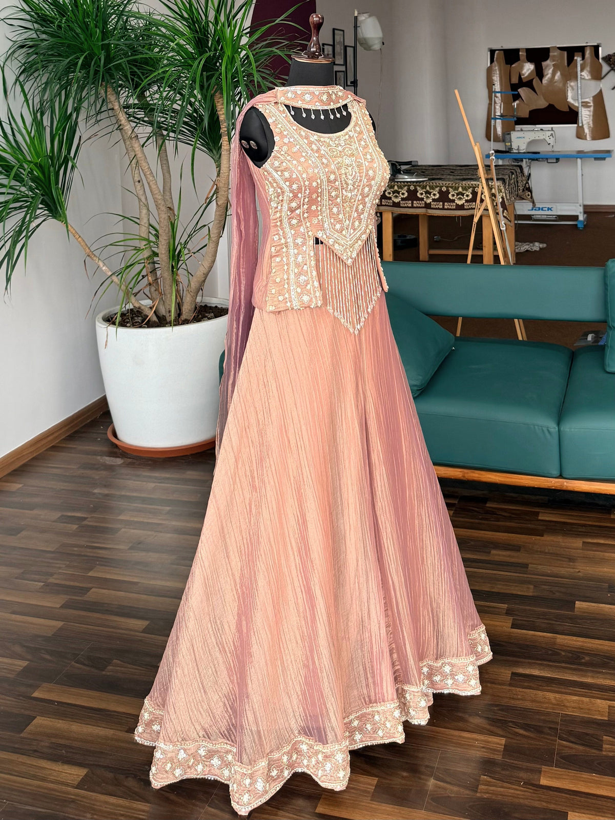 Pink color Bids Embroidery work Sharara set BLS116