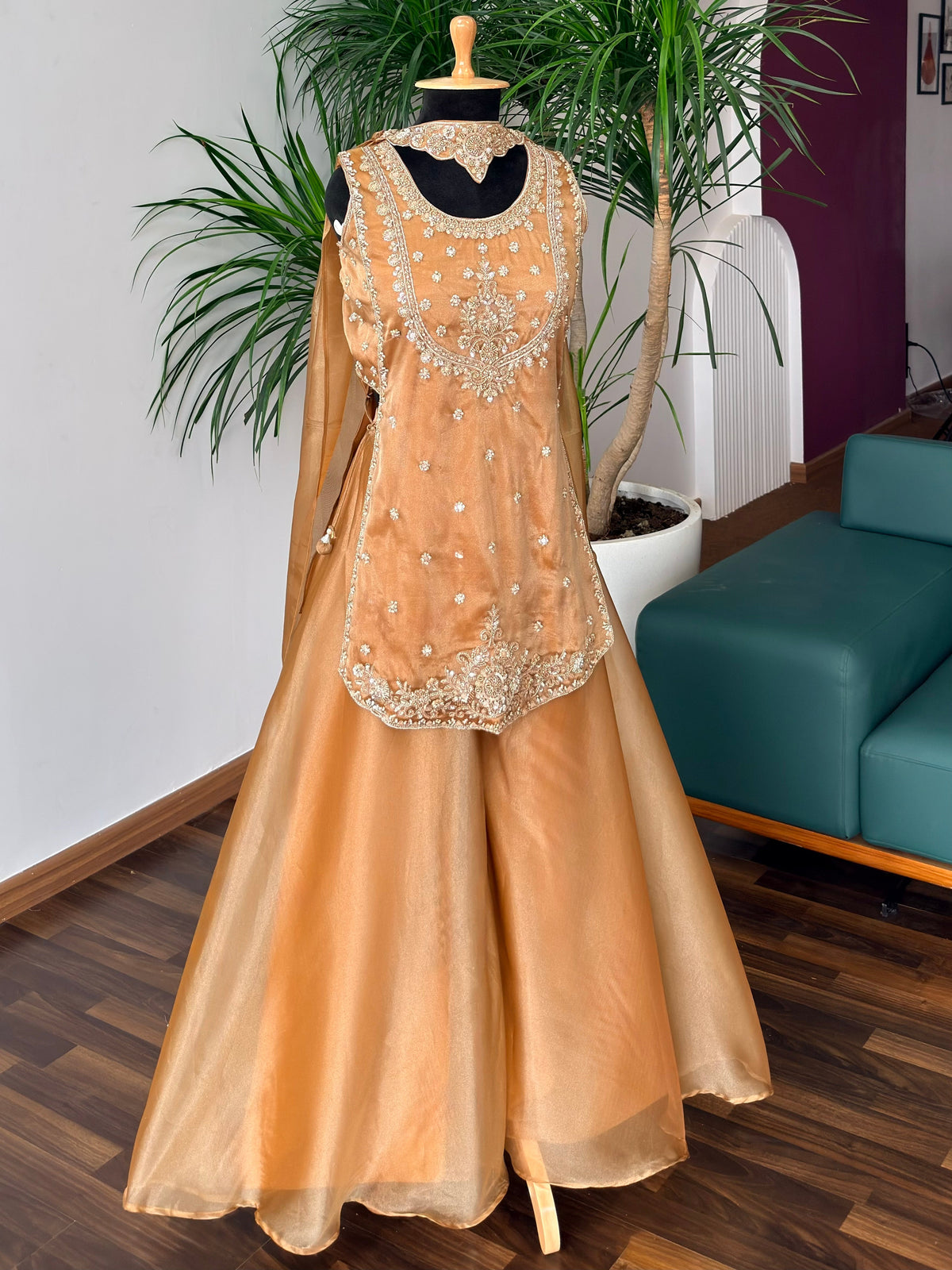 Golden color Bids Embroidery work Sharara set BLS125