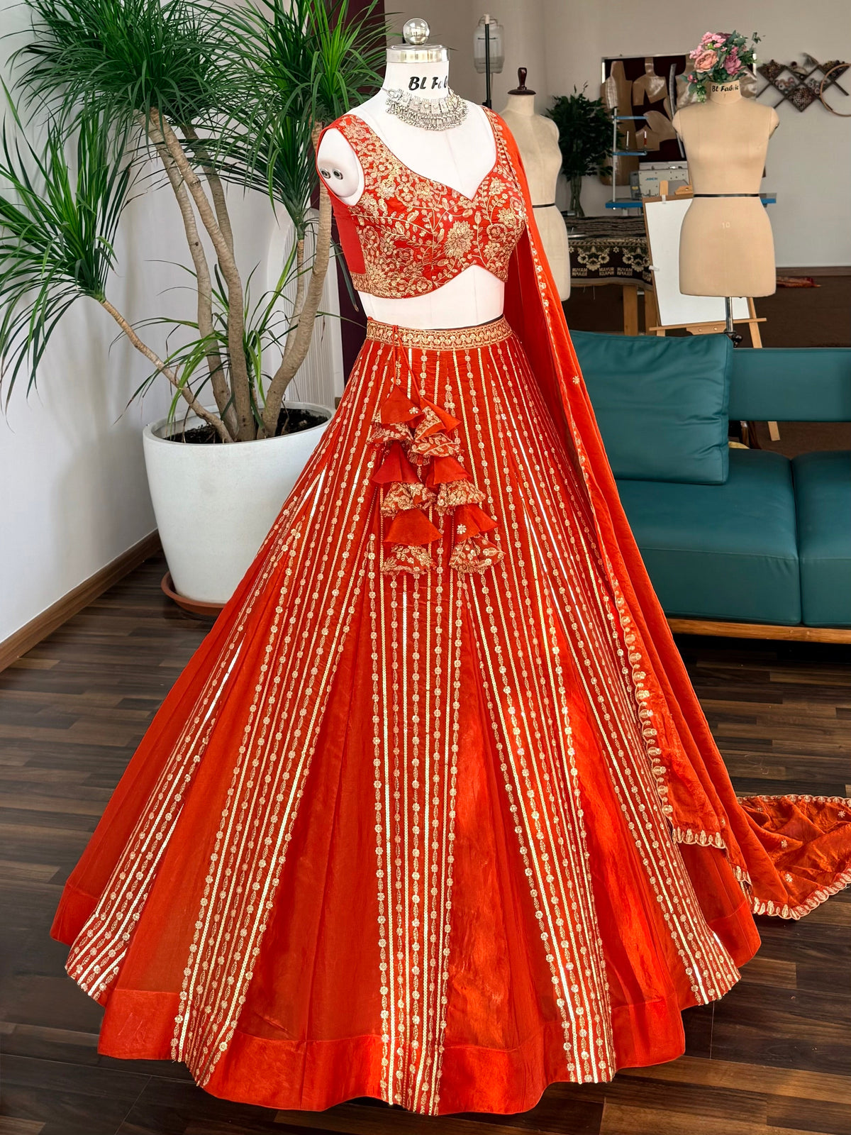 Orange color Designer Sequence Embroidery work Lehenga choli BL1694