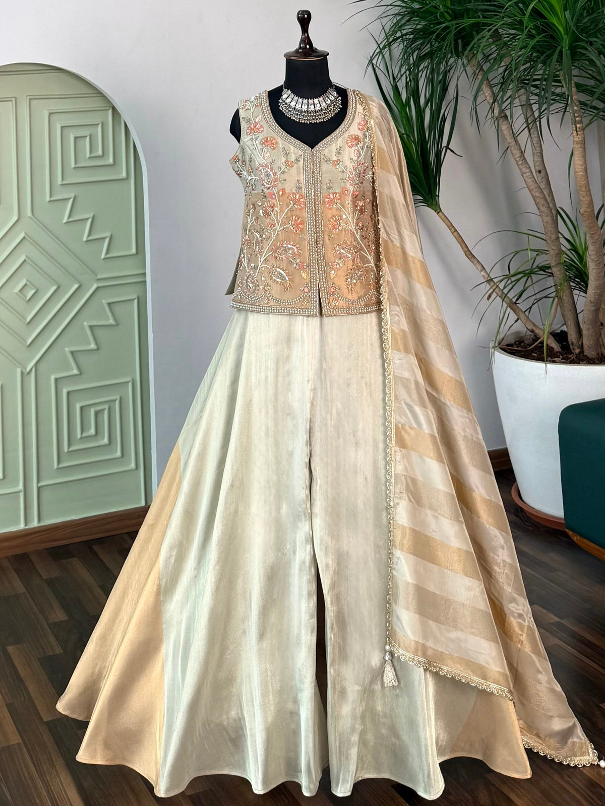 Golden color Bids Embroidery work Sharara set BLS104
