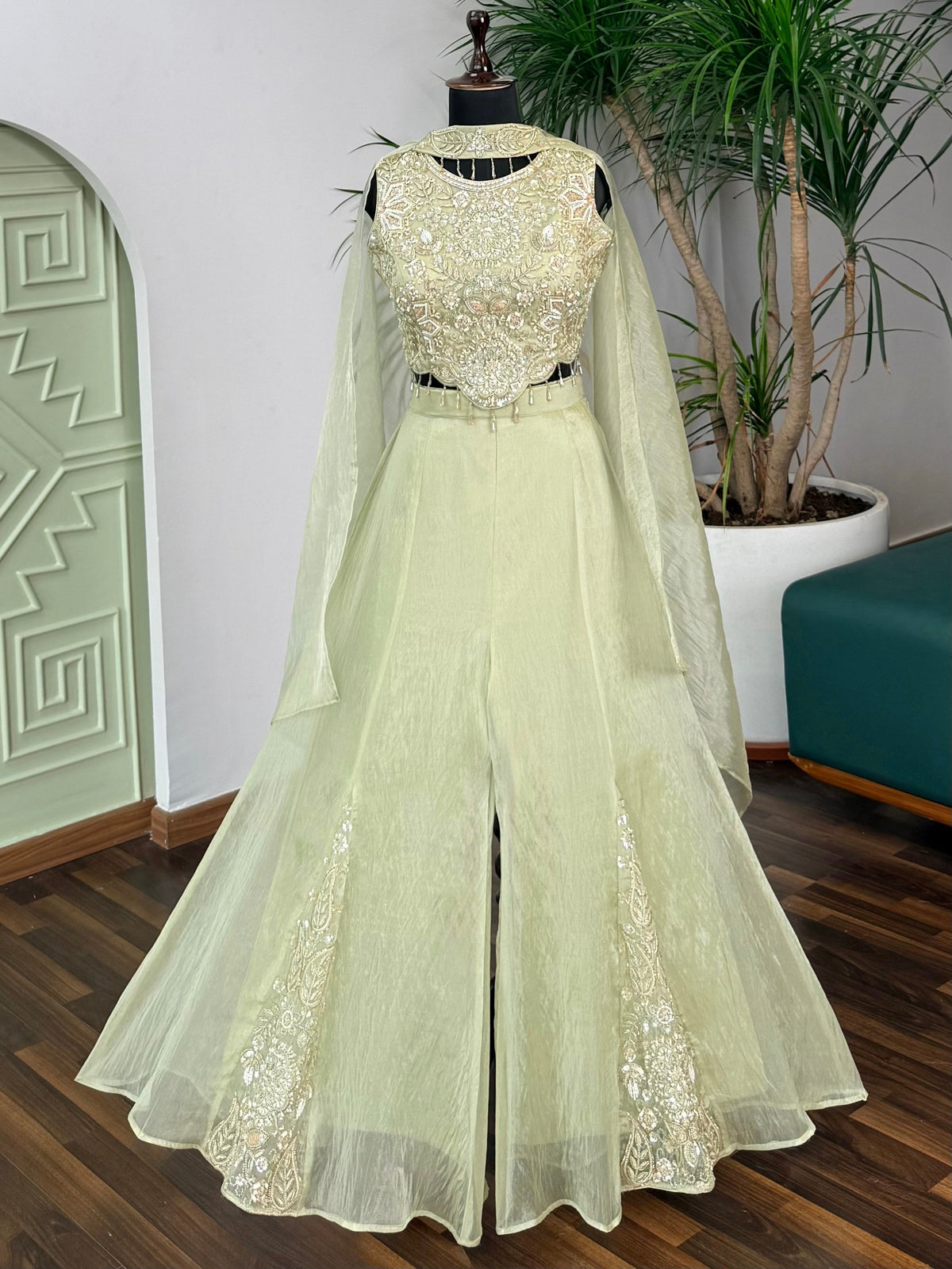 Green color Bids Embroidery work Sharara set BLS108