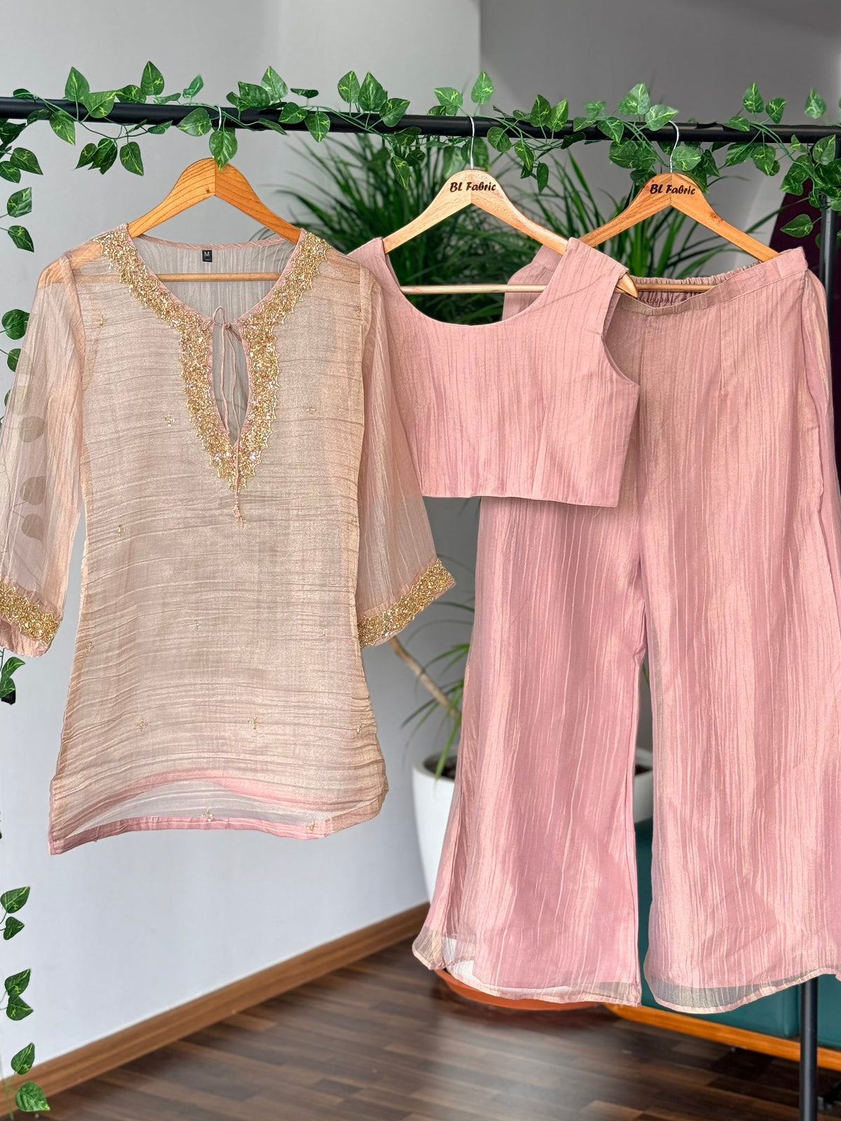Soft pink Handwork Necklace Sharara set BLS133