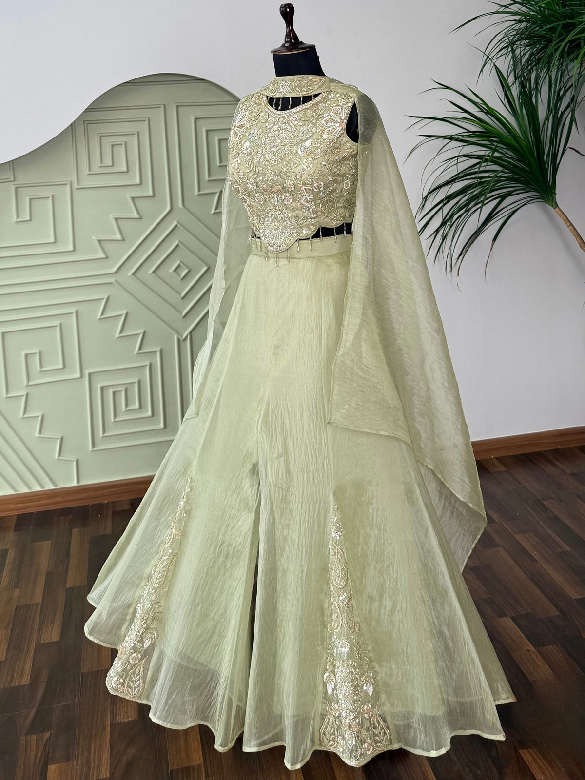 Green color Bids Embroidery work Sharara set BLS108