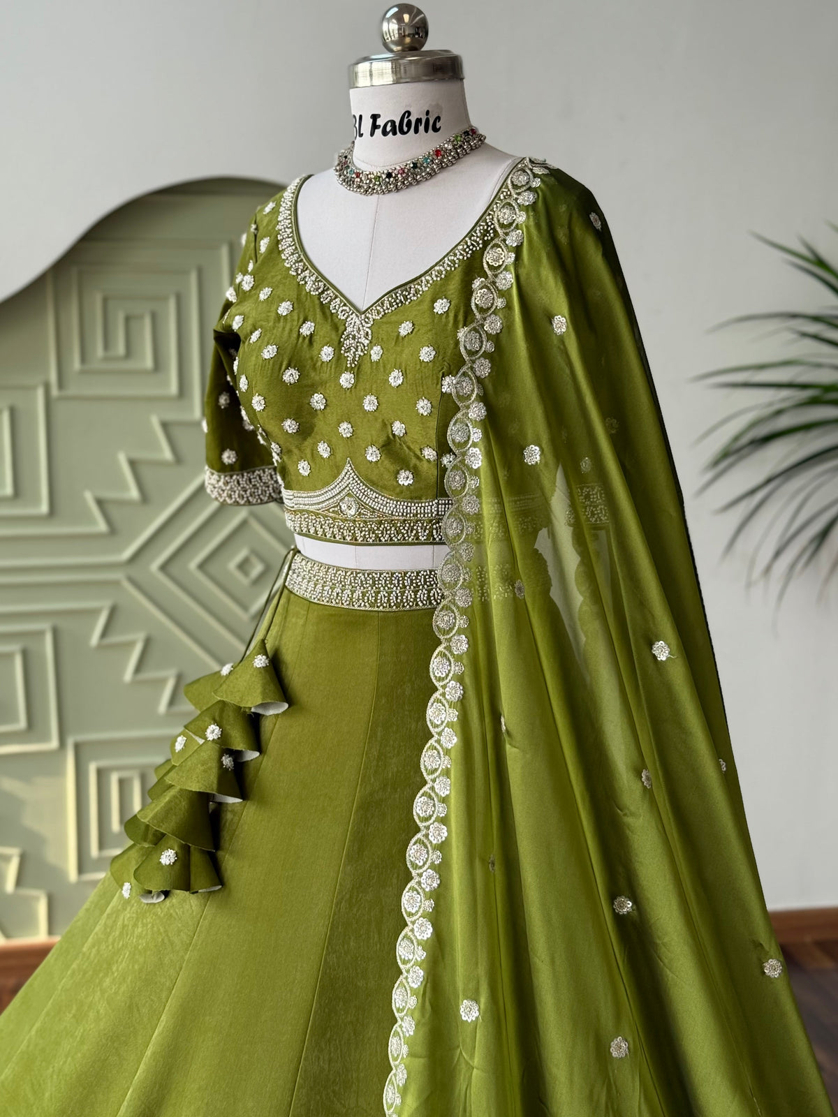 Mehendi color Designer Bids Embroidery work Lehenga choli BL1652