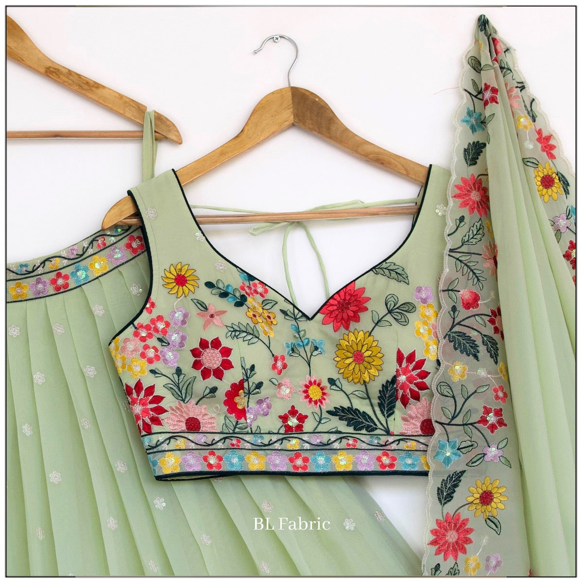 Pastal Green color Sequence Embroidery work Designer Lehenga Choli for Wedding Function BL1389