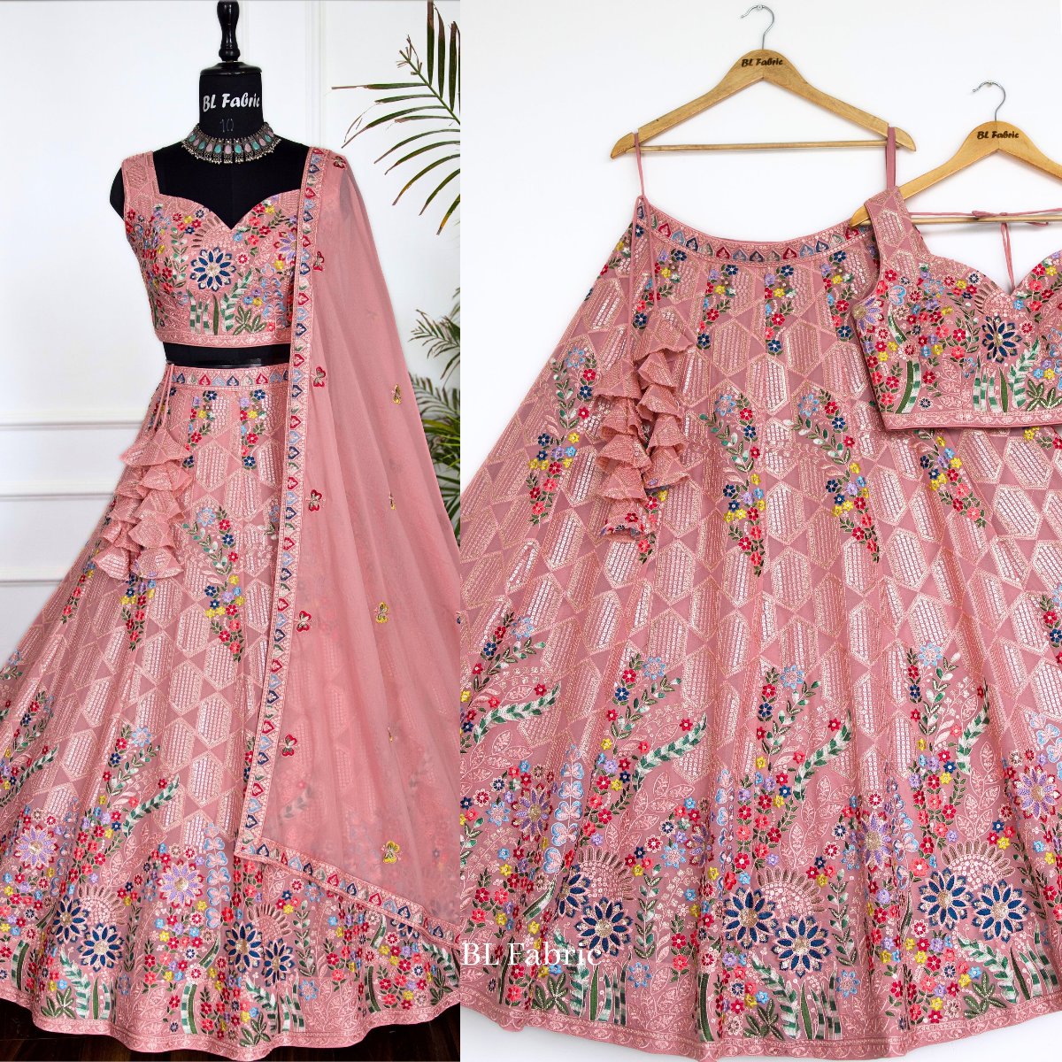 Light Pink color Sequence Embroidery work Designer Lehenga choli for Wedding Function BL1437