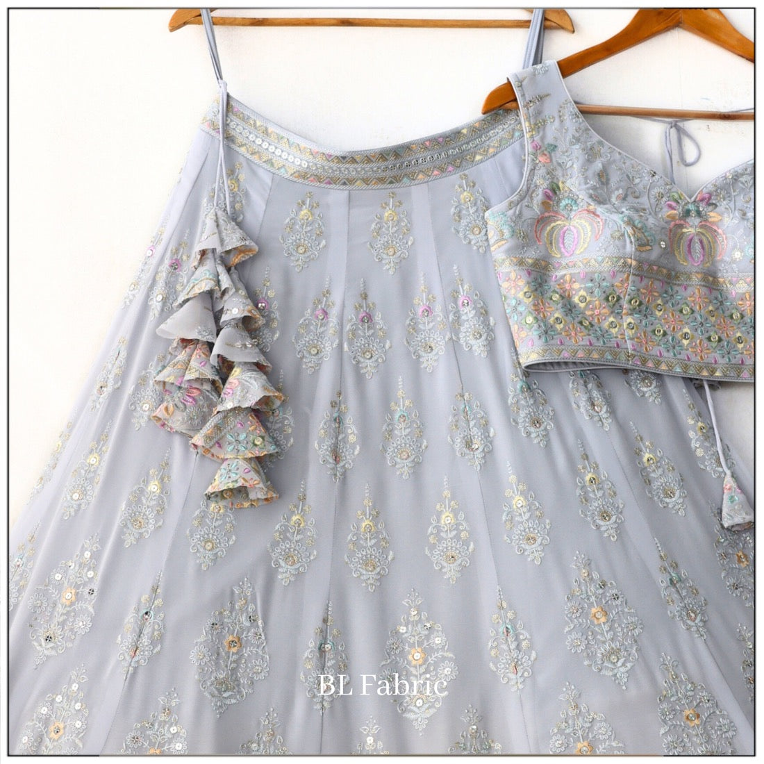 Grey color Sequence & Mirror Embroidery work Designer Wedding Lehenga Choli BL1323