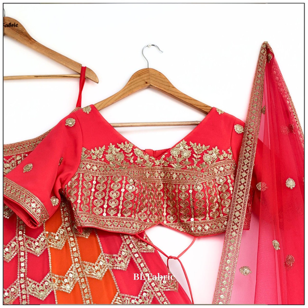 Pink Orange color Sequence Embroidery work Designer Lehenga choli for Wedding Function BL1432