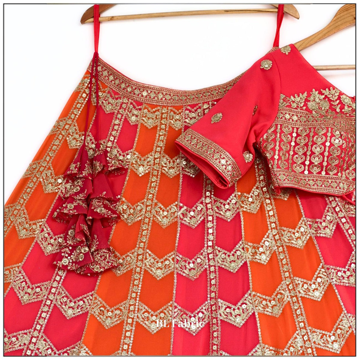 Pink Orange color Sequence Embroidery work Designer Lehenga choli for Wedding Function BL1432