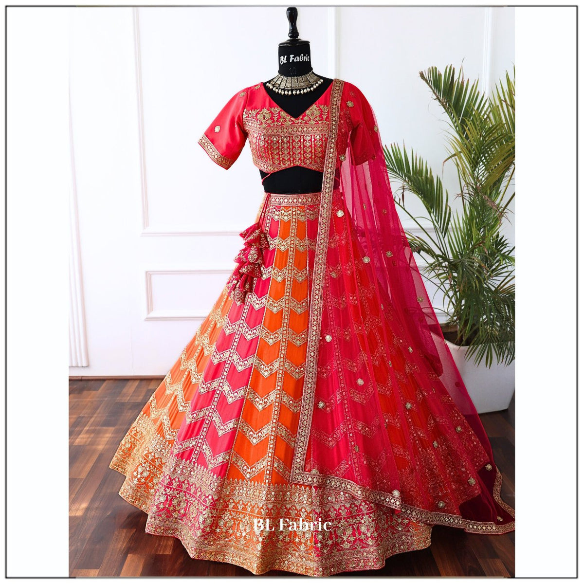 Pink Orange color Sequence Embroidery work Designer Lehenga choli for Wedding Function BL1432