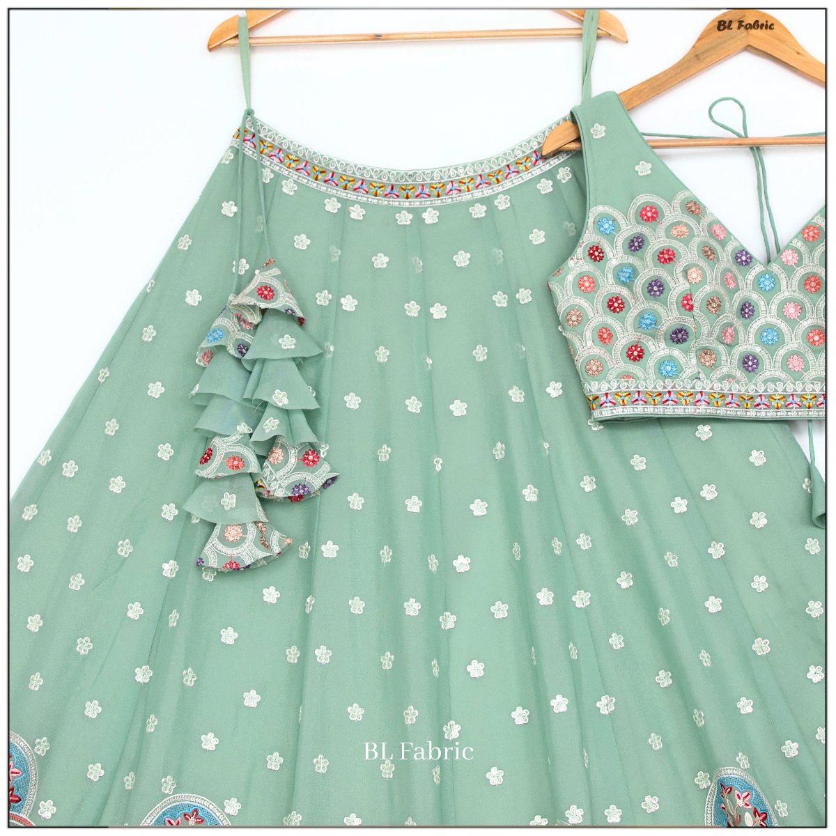 Light Green color Designer Sequence Embroidery work Lehenga choli for Wedding Function BL1449