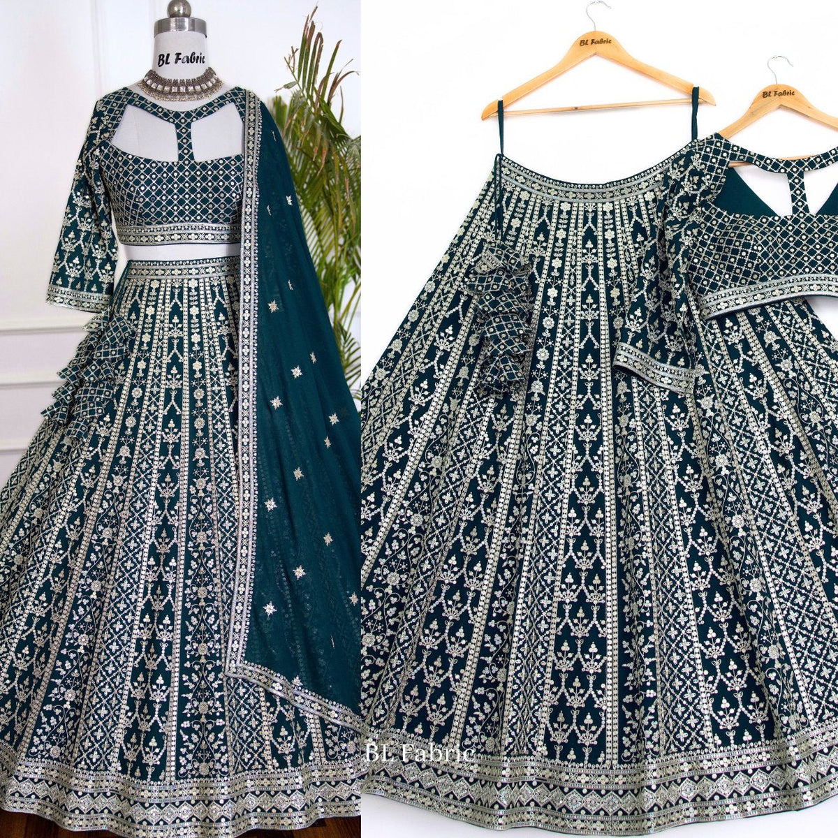Green color Embroidery & Sequence work Designer Lehenga Choli for Wedding Function BL1457